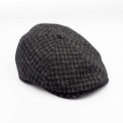Szary kaszkiet z wełny Harris Tweed w pepitę