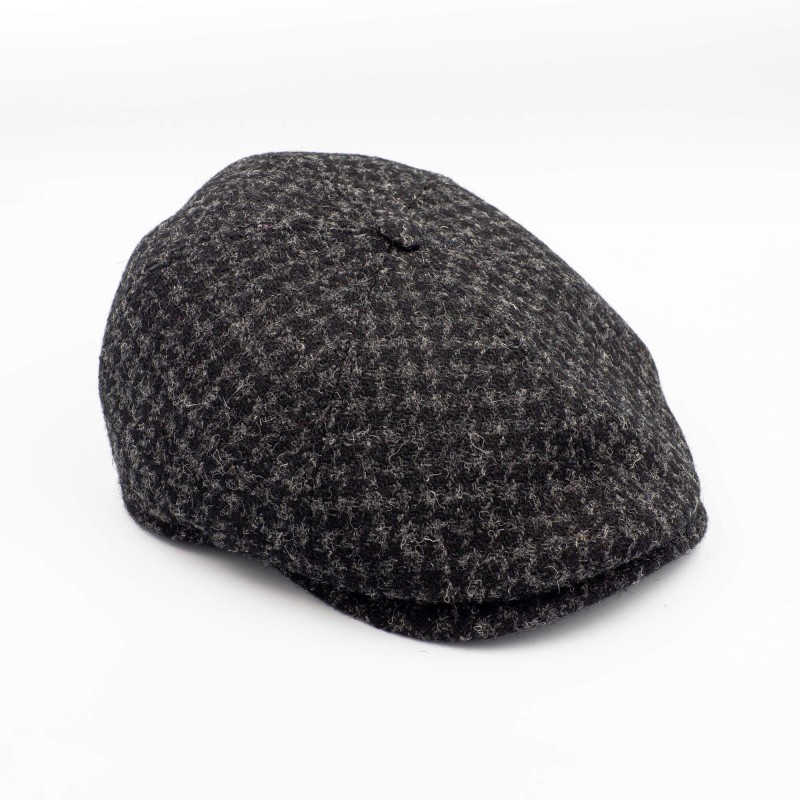 Szary kaszkiet z wełny Harris Tweed w pepitę