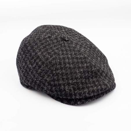 Szary kaszkiet z wełny Harris Tweed w pepitę
