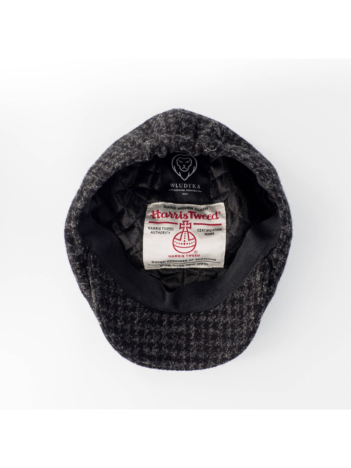 Szary kaszkiet z wełny Harris Tweed w pepitę
