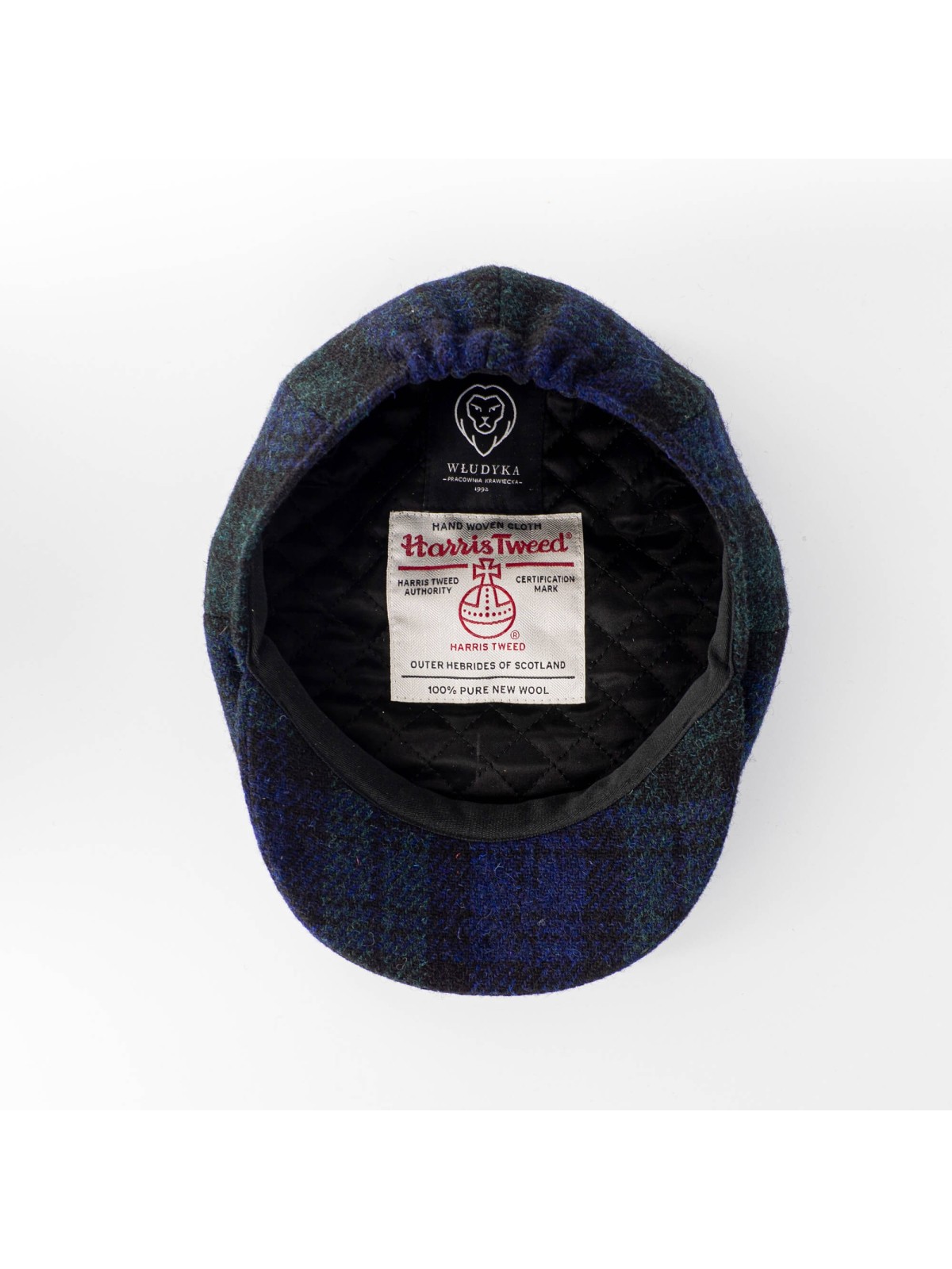 Kaszkiet w kratę z wełny Harris Tweed
